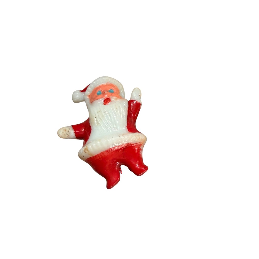 Vintage 1960s Santa Claus Figurine Red White Christmas Miniature Waving Pose